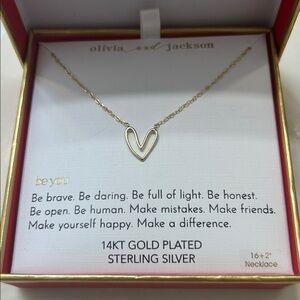 14K Gold Plated Sterling Silver Elegant Heart Necklace w/ Inspirational Message